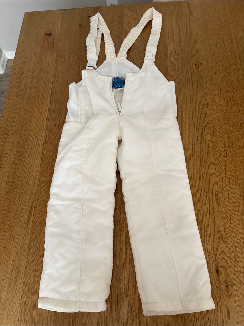 Kids White Insulated Snow Bibs with Adjustable Straps
